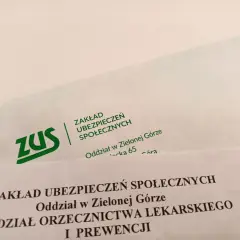 Dokument ZUS z Zielonej Góry, Wydział Orzecznictwa Lekarskiego. Dotyczy oceny stopnie niepełnosprawności.
