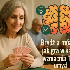 Starsza pani gra w brydża, co jest świetnym przykładem gry logicznej wzmacniającej umysł.