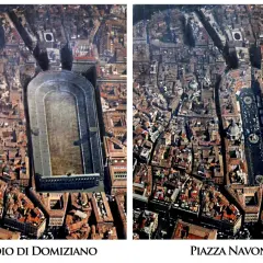 Confronto tra lo Stadio di Domiziano e l'odierna Piazza Navona, Roma.