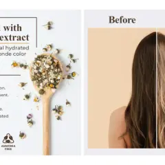 Logra aclarar el pelo de forma natural con extracto de manzanilla. Antes y después de un cabello oscuro a rubio hidratado y permanente.