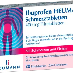 Ibuprofen HEUMANN Schmerztabletten 400 mg. Für Schmerzen und Fieber bei Erwachsenen und Kindern ab 6 Jahren. Stillzeit beachten.