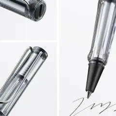 Detalles de un bolígrafo transparente escribiendo, ideal para quien busca como mejorar la letra con estilo.
