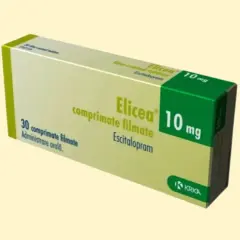 Opakowanie leku Elicea 10 mg, zawierające 30 tabletek powlekanych escitalopramu.
