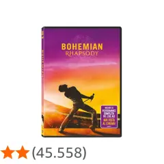 Copertina DVD "Bohemian Rhapsody" con Freddie Mercury sul palco. La recensione del film è molto positiva, con 4,8 stelle.