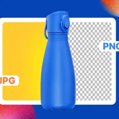 Niebieska butelka na tle JPG i PNG. Proces szparowania zdjęć pozwala na wycięcie obiektu i umieszczenie go na dowolnym tle.