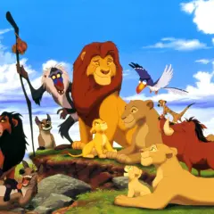 Król Lew obsada: Mufasa, Simba, Nala, Pumbaa, Timon, Rafiki, Skaza i hieny.