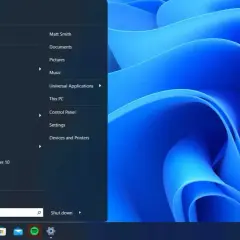 Startmenü im Vergleich: Windows 11 Ansicht mit Apps wie Word, Excel und OneNote für Windows 10, daneben der Desktop.