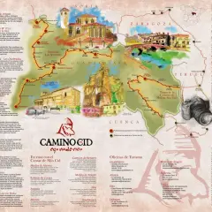 Mapa ilustrado de la ruta del Cid, con pueblos, monumentos y citas del Cantar.