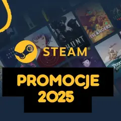 Logo Steam i okładki gier na tle, z napisem "Promocje 2025".
