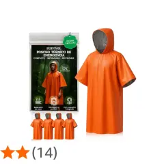 Poncho de supervivencia naranja, térmico y reutilizable. Ideal para emergencias, compacto, impermeable y con capucha.