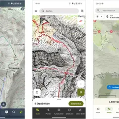 Eine Wander-App zeigt detaillierte Karten mit Höhenlinien und markierten Routen für Touren wie die Östliche Ödkarspitze.