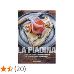Copertina del libro "La Piadina", un piatto tipico di Rimini, con una piadina farcita su un piatto di metallo.