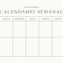 Organiza tus pendientes con este calendario semanal. Lunes a domingo, listo para tus planes.