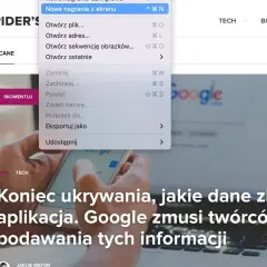 Rozpoczynanie nagrywania ekranu na komputerze Mac. Menu oferuje opcje takie jak "Nowe nagranie z ekranu" i "Eksportuj jako".