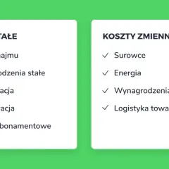 Kalkulacja kosztów produkcji: koszty stałe (czynsz, wynagrodzenia, amortyzacja) i zmienne (surowce, energia, logistyka).