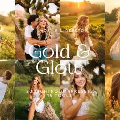 Kolaż zdjęć z sesji w złotym świetle. Dowiedz się, co to presety i jak uzyskać efekt "Gold & Glow" w Lightroom.
