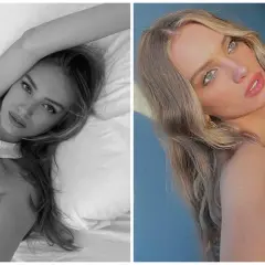 Sylwia Butor, młoda kobieta o blond włosach, w dwóch ujęciach. Na jednym leży w łóżku, na drugim pozuje do selfie.
