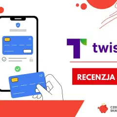 Grafika przedstawia smartfon z kartą płatniczą i logo Twisto. Czy Twisto jest bezpieczne? Sprawdź recenzję.