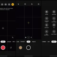 Interfejs realme UI aparatu z opcjami nagrywania wideo, w tym 8K, trybem nocnym i eksperckim.