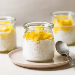 Deser z tapioki z mango w słoiczkach. Pyszne i zdrowe, zastanawiasz się tapioka co to? To małe kuleczki skrobi z manioku.
