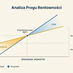 Wykres analizy progu rentowności produktu. Pokazuje punkt, w którym przychody pokrywają koszty, a następnie generują zysk.