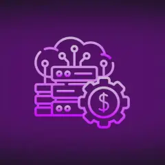 Icône de cloud avec des serveurs et une roue dentée avec un symbole dollar, représentant la gestion des coûts d'un azure file.