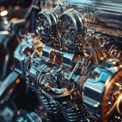 Dettaglio di un motore con turbocompressore. Se la puleggia albero motore è rotta, i sintomi possono includere rumori strani e perdita di potenza.