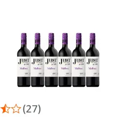 Sechs Flaschen Malbec Wein mit lila Kapseln und weißen Etiketten.