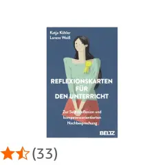 Buchcover "Reflexionskarten für den Unterricht" mit einer stilisierten Frau und dem Untertitel "Zur Selbstreflexion und kompetenzorientierten Nachbesprechung".