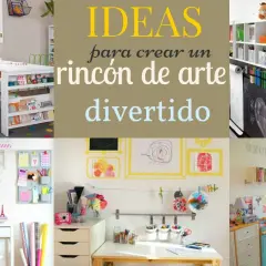 Ideas para crear un rincón del arte divertido, con mesas, sillas, pizarras y materiales de arte organizados.