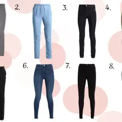 Osiem par spodni: szare, błękitne jeansy, czarne jeansy, beżowe, czarne eleganckie, niebieskie jeansy, czarne rurki, granatowe. Co znaczy tall w ubraniach?