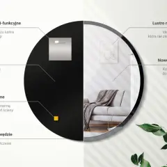 Eleganckie lustro okrągłe czarne z nowoczesnym designem, idealne do stylowych wnętrz.