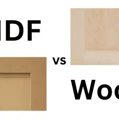 MDF vs. real wood: A close-up comparison of a plain MDF panel and a natural wood panel, showing the difference in texture and grain.