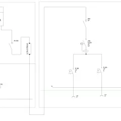 Schemat jednokreskowy instalacji elektrycznej z licznikiem, wyłącznikami i zabezpieczeniami.