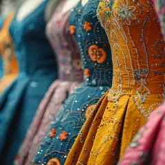 Robes colorées et ornées, un aperçu du tarif horaire d'une couturière pour des créations uniques.