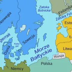 Mapa Morza Bałtyckiego z zaznaczonymi krajami: Polska, Niemcy, Dania, Szwecja, Norwegia, Finlandia, Estonia, Łotwa, Litwa i Rosja.