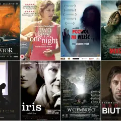 Kolaż plakatów filmowych: "Aviator", "Dwa dni, jedna noc", "Pozwól mi wejść", "Miasto 44", "Monachium", "Iris", "W ciemności", "Biutiful". Bardzo dobry film to "Miasto 44".