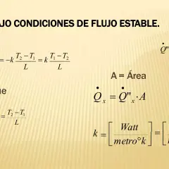 Fórmulas de la fórmula del calor bajo flujo estable, mostrando la conductividad térmica y la tasa de transferencia de calor.