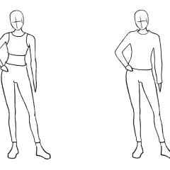 Dibujo maniquí con ropa deportiva, uno con top y mallas, el otro con camiseta y mallas.
