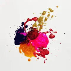 Schizzi di vernice metallizzata, oro, rosso, fucsia e blu, ricordano un aerografo cos'è, creando un'esplosione di colore.