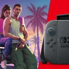 Ein Paar vor Palmen und ein Nintendo Switch 2 Controller. Träumst du von GTA 6 auf der Switch 2?