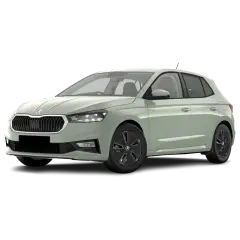 Jasnoszara Skoda Fabia 2025 z czarnymi felgami, prezentująca nowoczesny design i miejski styl.