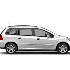 Vit Peugeot 307 kombi, en bilmodell som kan ha vanliga fel.