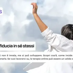 Person with arm raised against a cloudy sky, with text overlay.
