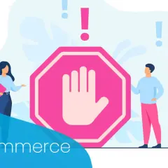 Ludzie przy znaku stop, ostrzegający przed problemami w e-commerce.