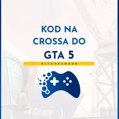 Postać z GTA 5 z walizką, obok napis "KOD NA CROSSA DO GTA 5" i logo kontrolera.