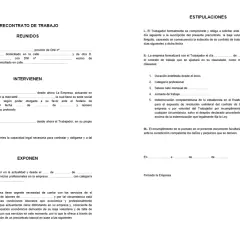 Precontrato de trabajo con estipulaciones sobre duración, categoría, salario, jornada e indemnización.
