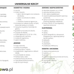 Lista rzeczy do zabrania na wakacje: dokumenty, kosmetyki, leki, elektronika, ubrania, jedzenie. Dodatkowo na góry: ciepła kurtka, buty trekkingowe.