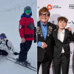 Elton John med sina barn på skidsemester och vid ett event.