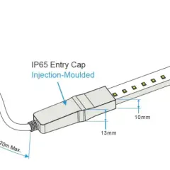 Schemat budowy diody LED: zasilanie AC 220-240V, kabel 10-20m, IP65 Entry/End Cap Injection-Moulded.
